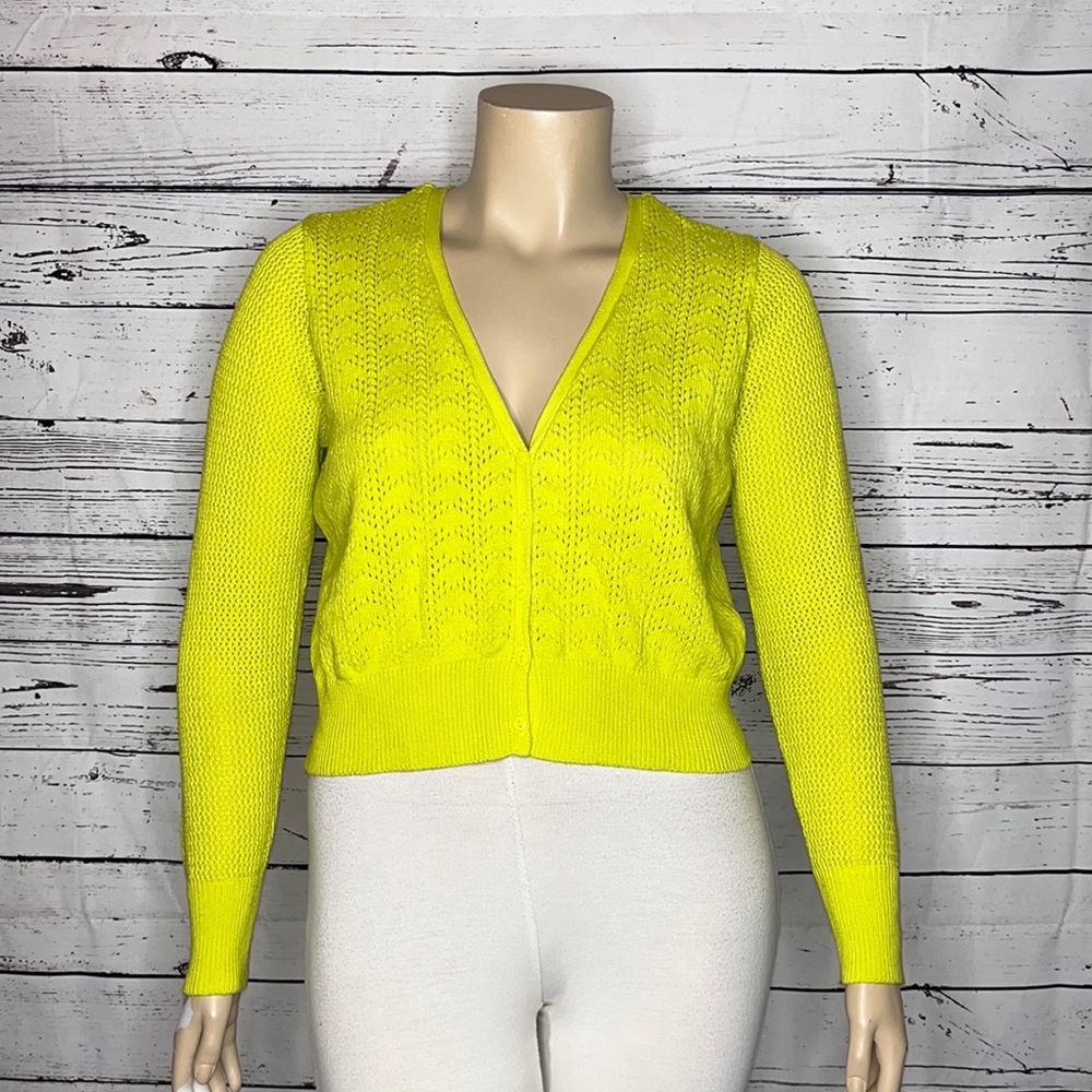 Torrid Size 1 Chartreuse Button Down Pointelle Sw… - image 1